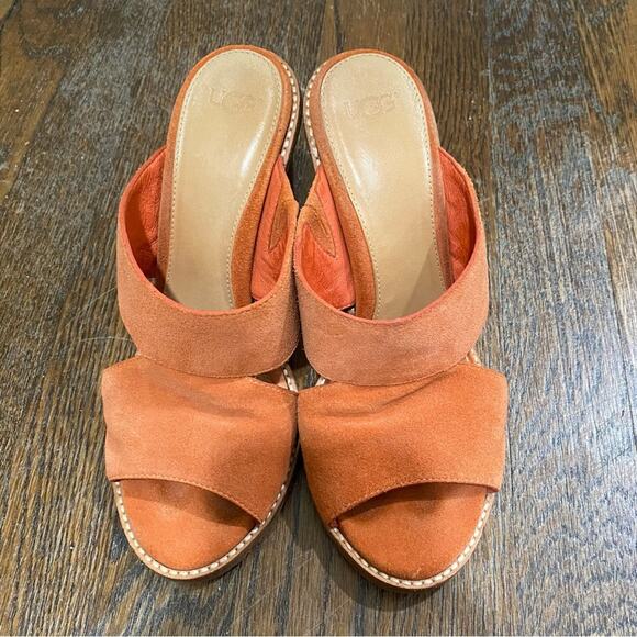 UGG Celia Orange Suede Sandals Size 7M Stacked Heel Mules - Picture 4 of 10